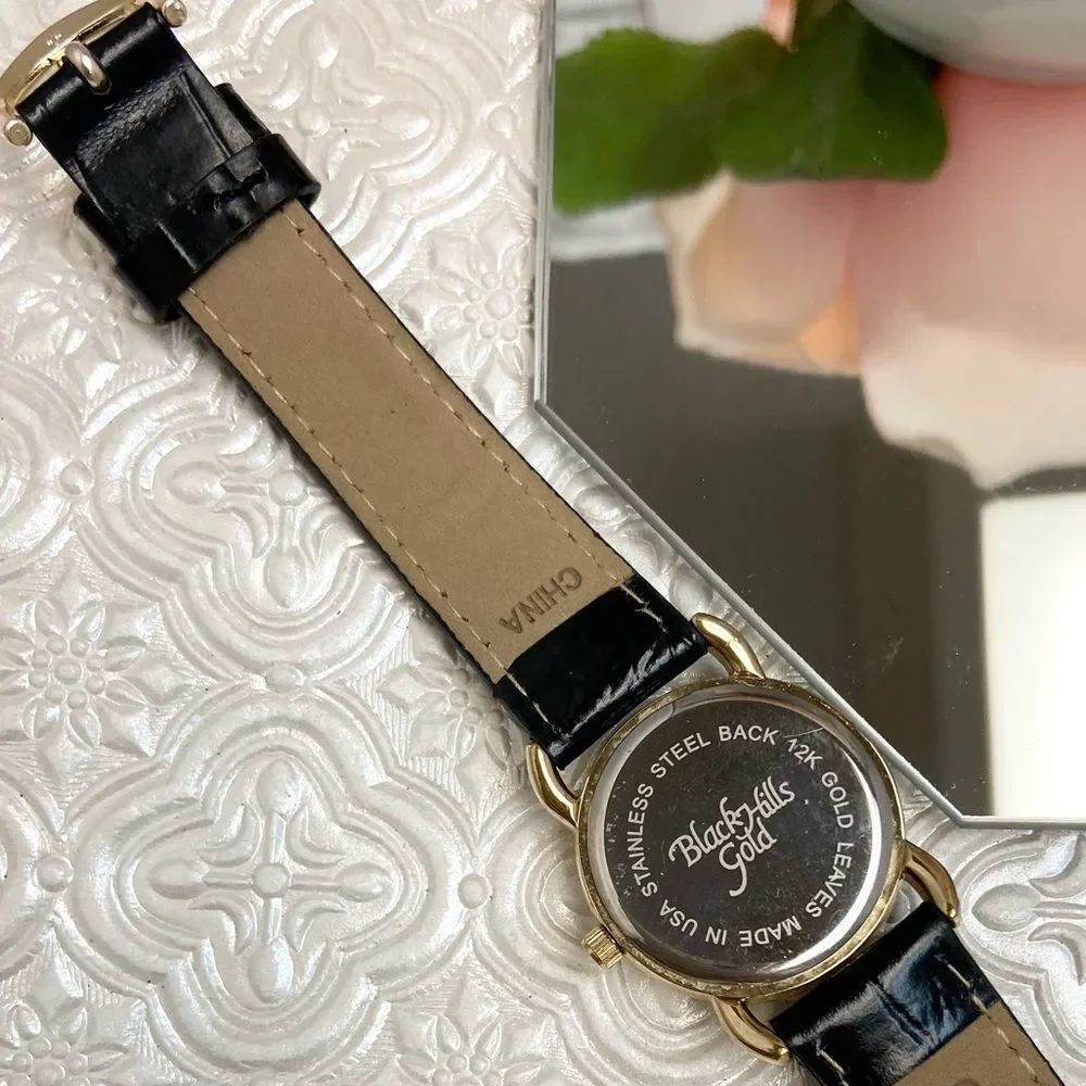 Black Hills Gold Real 12K Gold Leaves on Dial Ladies Watch